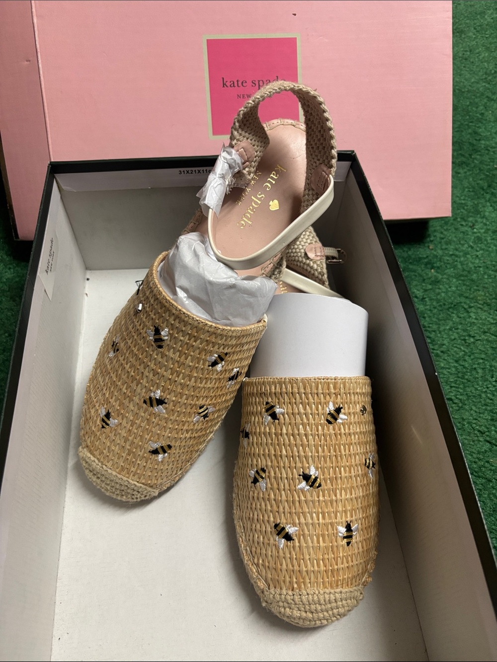 kate spade Natural Beige Bee-Embroidered Woven Espadrille Slingback